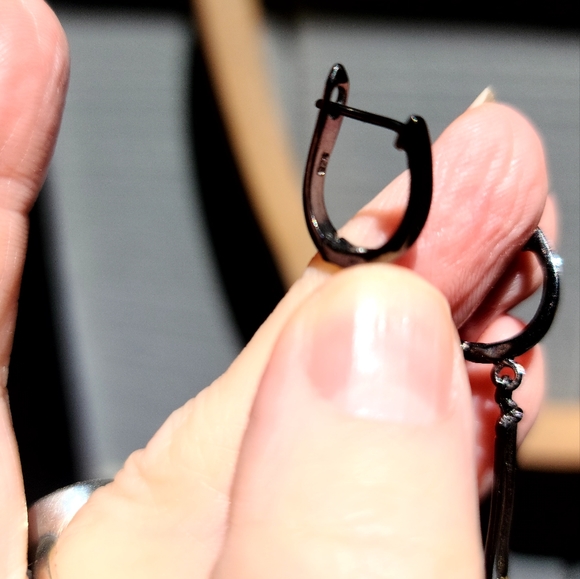 Opal dramatic sterling gold & Rhodium drop earrings - Picture 4 of 6